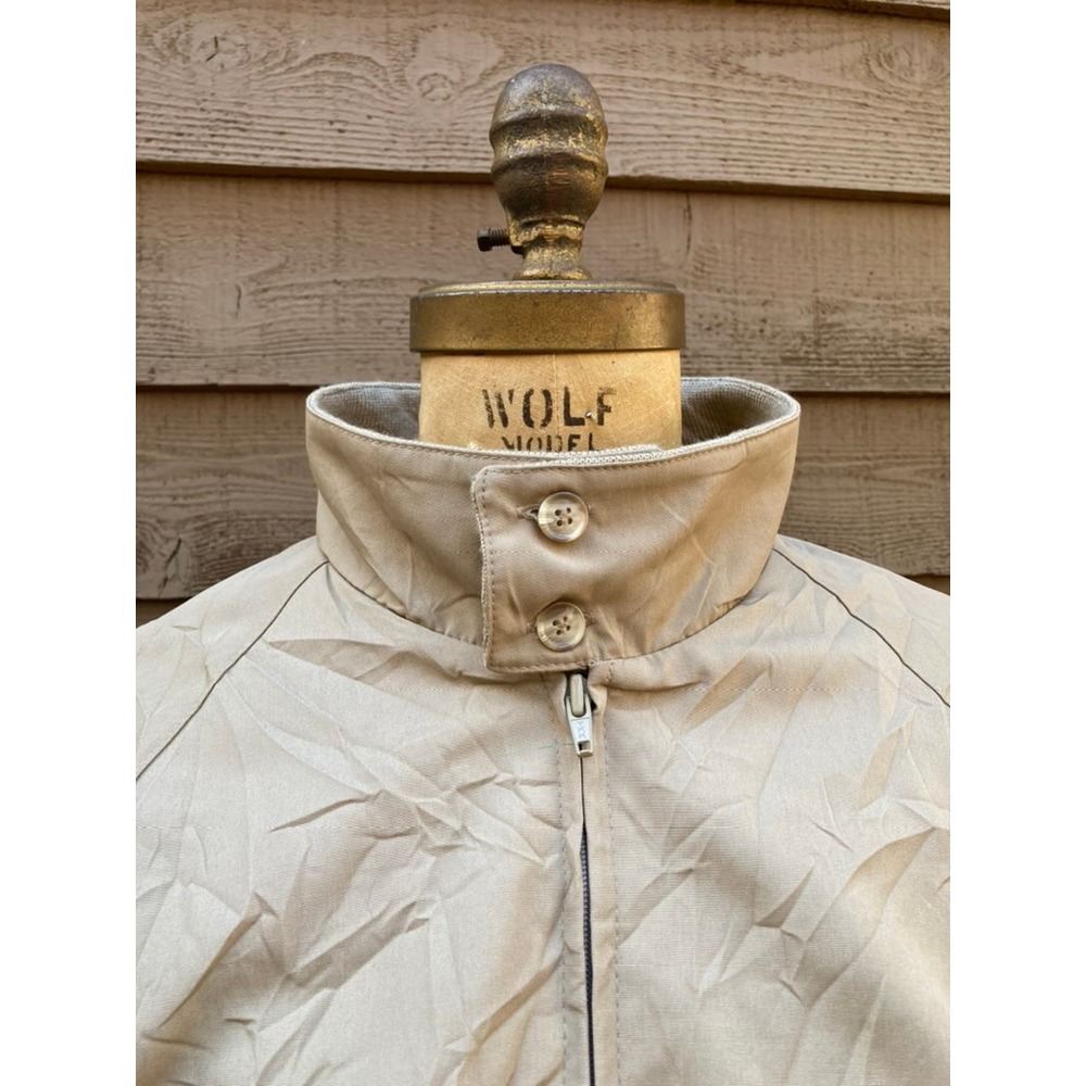 Lands End Mens Harrington Jacket Tan Beige Plaid Lined Bomber Mock Neck M
